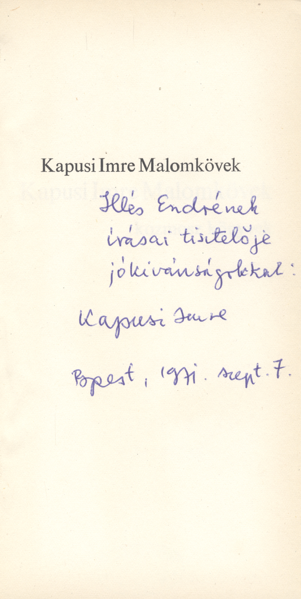 Kapusi Imre: Malomkövek, Kapusi Imre | PLM Collection
