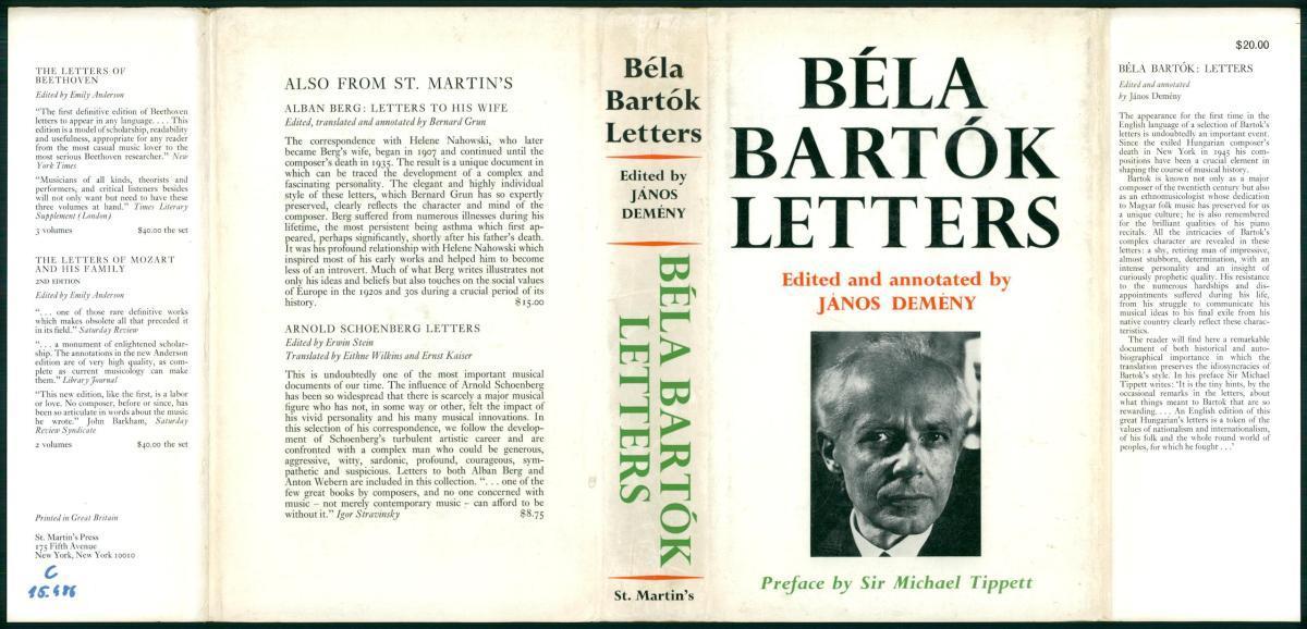 Bartók Béla: Letters, Béla Bartók ; sel., ed. by János Demény ; pref. Michael Tippett ; transl. Péter Balabán, István Farkas | Library OPAC