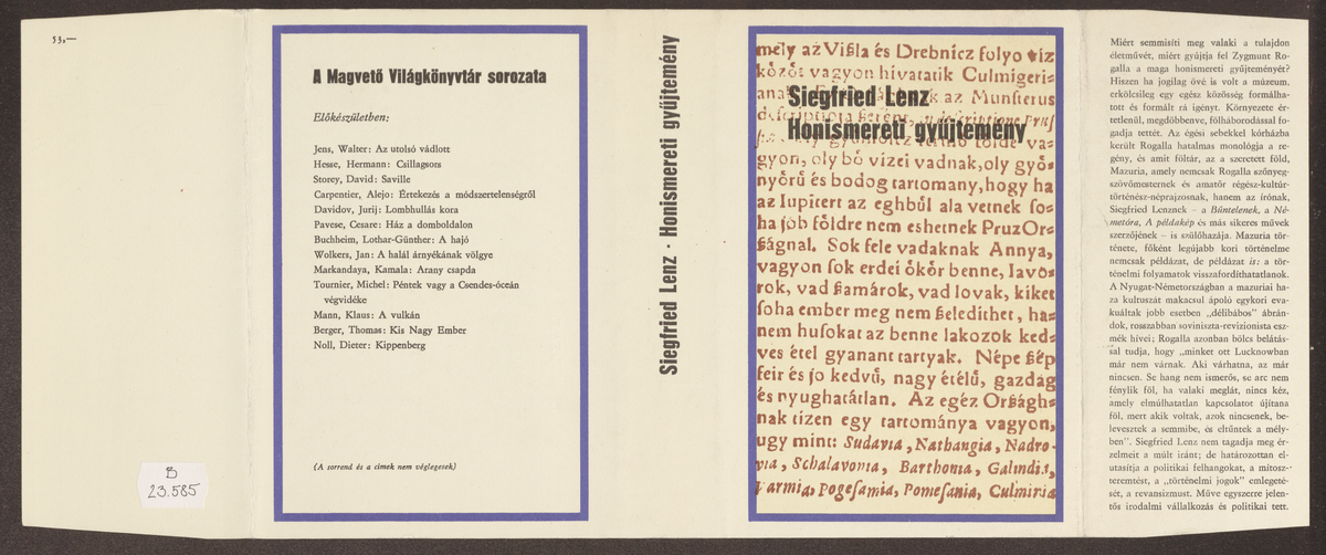 Lenz, Siegfried: Honismereti gyűjtemény, Siegfried Lenz ; (ford. Bor Ambrus.) | PIM Gyűjtemények