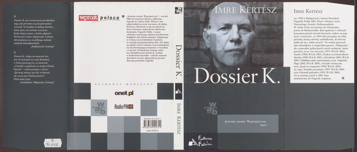 Kertész Imre: Dossier K., Imre Kertész ; przeloz. Elżbieta Sobolewska | PIM Gyűjtemények