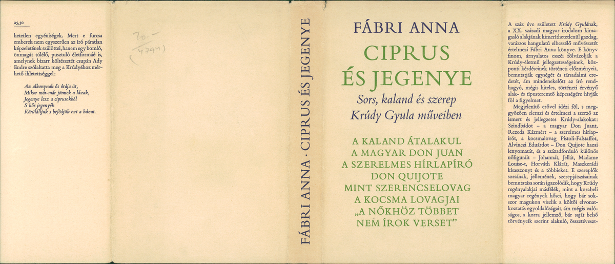 Fábri Anna: Ciprus és jegenye, sors, kaland és szerep Krúdy Gyula műveiben, Fábri Anna | Library OPAC